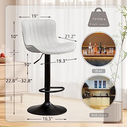 Kidol & Shellder Bar Stools Set Of 2 White High Back Barstools Counter Stools Adjustable Swivel Bar Chairs,3-Minute Quick Assembly,1-Year Warranty #TOP1
