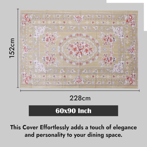Image of Dakshya Industries Waterproof PVC Table Cover 60x90 Inch for Dining Table, Floral Printed Table Cloth, Washable Oilproof Table Protector, Plastic Cover for 6 Seater & 8 Seater Tables (Lemon)