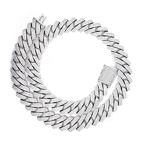 SAVEARTH DIAMONDS 39.60 Carat Lab Created Moissanite Diamond 18MM Width Cuban Link Chain Necklace In 14k Gold Over 925 Sterling Silver Jewelry Gift, (Color : G-H, Clarity : VVS)2