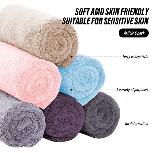 Moonqueen 6 Pack Premium Hand Towels - Quick Drying - Microfiber Coral Velvet Highly Absorbent Towels - Multipurpose Use As Hotel, Bathroom, Shower, Spa, Hand Towel 16 X 28 Inches (Multicolor) #TOP6