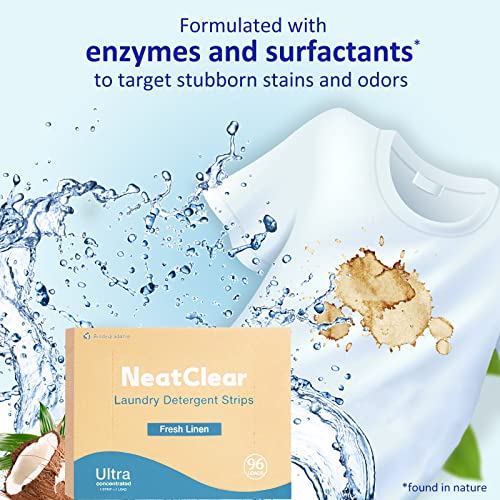 Eco-Friendly Laundry Detergent Sheets, Travel Size Liquidless Soap Sheets Neatclear | No Mess & Space-Saving, Great For Travel, Apartments, Dorms | Fresh Linen Scent 96 Laundry Strips (96 Loads) #TOP2