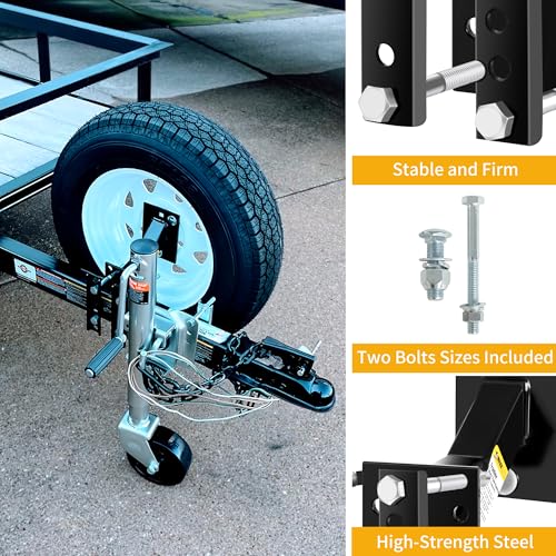 Image of MaxxHaul 70214 Powder Coat Black Trailer Spare Tire Carrier For 10 inch and 12 inch Utility Trailer Tires
