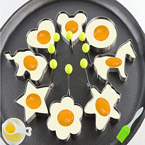 Fried Egg Mold Pancake Ring Set of 10 - BEMINH Stainless Steel Non-Stick Egg Shaper Ring with Silicone Pastry Brush and Egg Yolk Separator, Kitchen Cooking Tools for Kids and Lovers(Include Bear)