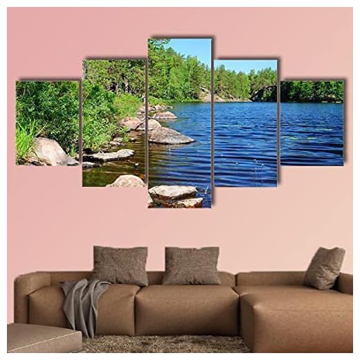 5 panel väggkonst skog sjö finland bild på duk dekoration presentstycke
