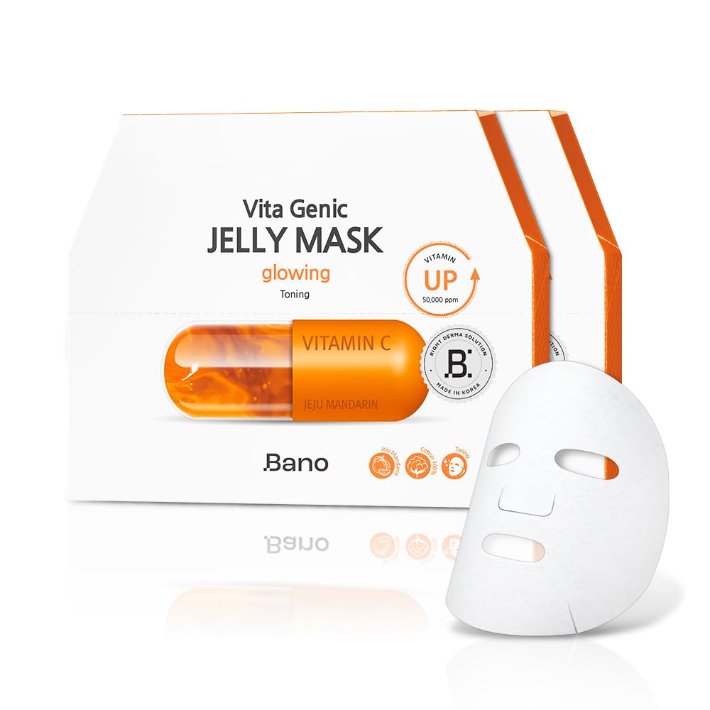 Vita Genic Jelly Face Glowing Mask 10EA – Hydrating Sheet Mask for Sensitive Skin, Korean Glass Skin Care with Vitamin C, Biotin & Niacinamide, Fragrance-Free, Pack of 2