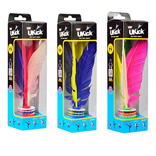 UKICK - KICK IT, HACK IT, WHACK IT! Shuttlecock / Jianzi Foot Sports Toy. Customizable Feathers & Pro Discs For 6-Level Challenges! (1 Random Style Selection)