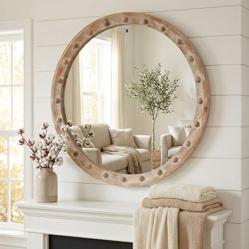 BKSFOAA 23.62'' Vintage Rustic Round Wall Mirror...