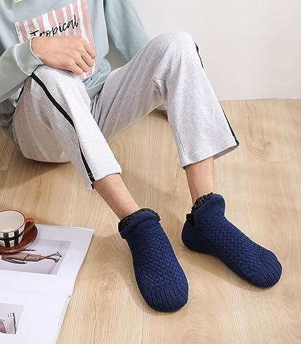 Image of Women Knitted Slipper Socks Cozy Sherpa Fuzzy Socks Non Slip Socks Winter Indoor Double Layer Bedroom Slipper Socks
