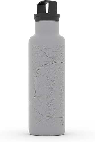 Miniatura 25 de Well Told Botella de agua aislada con mapa Chicago Illinois, grabado de acero inoxidable (21 onzas, gris muelle) botella aislada de mapa