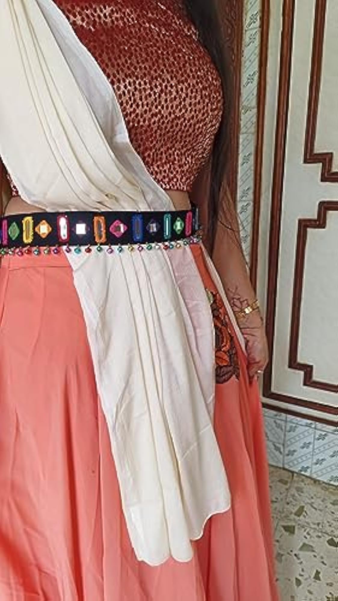 Handmade Multicolor Mirror Work Kamrbandh with Ghughari Latkan
