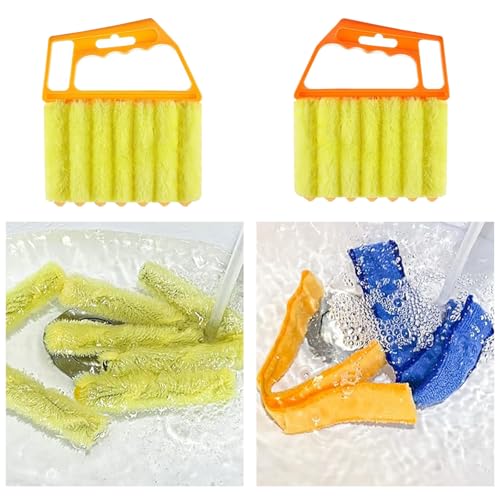 Image of 4Pcs Window Venetian Blind Cleaner Duster Tool,Venetian Washable Mini Handheld Brush,7 Fingers Dusting Clean and Air-Vent Cleaner for Wood Blinds,Air Conditioner Vents,Fans-Vents