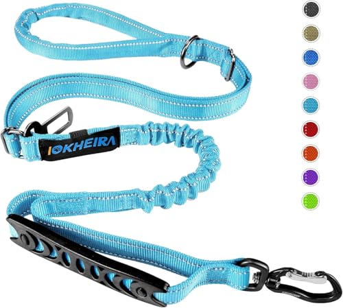 IOKHEIRA Guinzaglio per cani, estensibile,resistente, ammortizzante, con due manici imbottiti e fibbia per cintura di sicurezza auto, guinzaglio regolabile per cani di taglia piccola, media e grande
