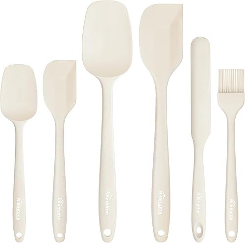 Miniatura 13 de NileHome Juego de espátulas de silicona, 6 paquetes de utensilios de cocina de grado alimenticio con cepillo de silicona, resistente al calor, apto