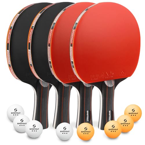 Set con 4 Pagaia da Ping Pong e 8 Palline Professionale Tennis da Tavolo Racket