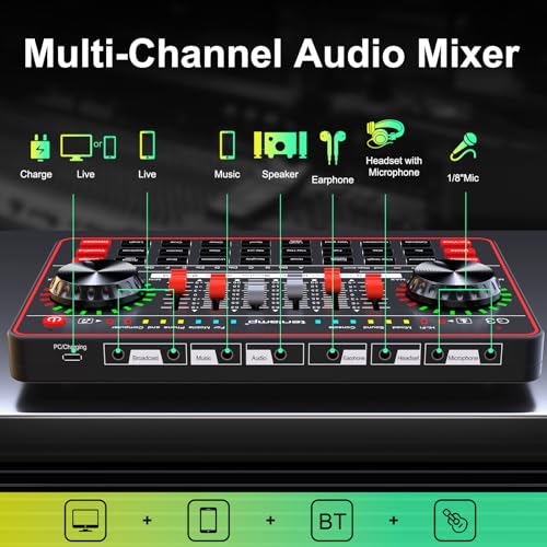 Image of Podcast Microphone Bundle with Live Sound Board Audio Mixer, Podcast Equipment Bundle with 3.5mm Condenser Microphone for Pc /Phone Live Streaming Singing Gaming, Soundboard with Voice Changer, Denoise
