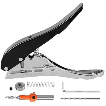 5Pcs Single Hole Punch, 5/16inch Heavy Duty Hole Puncher, Portable Hole Edge Banding Punching Plier, Handheld Paper Hole Punch with Limiter for Paper Cards Photos Cardboard Office Crafting Black