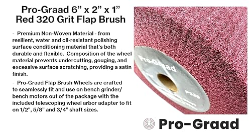 Image of 6 inch x 2 inch x 1 inch Arbor Red Bench Grinder Polishing Wheel, 320 Grit, Tight Weave, Great for refurbishing Golf Clubs and Metal, Non-Woven Wheel for Copper, Metal, Finishing, and Burnishing