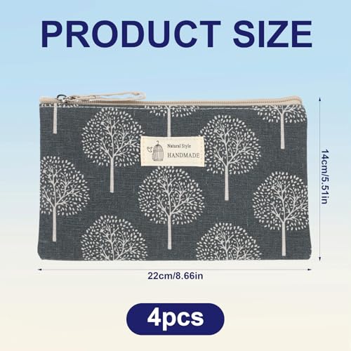 4 Pcs Canvas Cosmetic Bags Cosmetic Pouches with Zipper Makeup Bag Multi-Function Canvas Travel Pouch Vacation Travel Toiletry Bag for Women Girls, 4 Patterns2