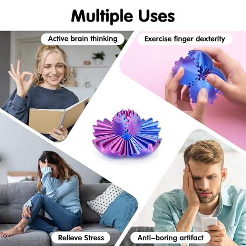 Image of 4Pcs Gear Ball 3D Printed Cube Fidget Toy,Gear Sphere Fidget Toys,Sensory Toys for Stress and Anxiety Relief, Desk Toy Fidget Spinners,Stocking Stuffers for Adults & Kids Gift (Multicolor Set-4pcs)
