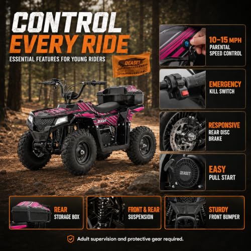 Image of XW-A19 40CC 4-Stroke Gas Powered ATV Quad for Kids 6+, Kids 4 Wheeler with Parental Speed Control, 15 MPH Max Speed, 165 lbs Capacity, Pull Start, LED Headlight and Rear Storage Box (Pink03)