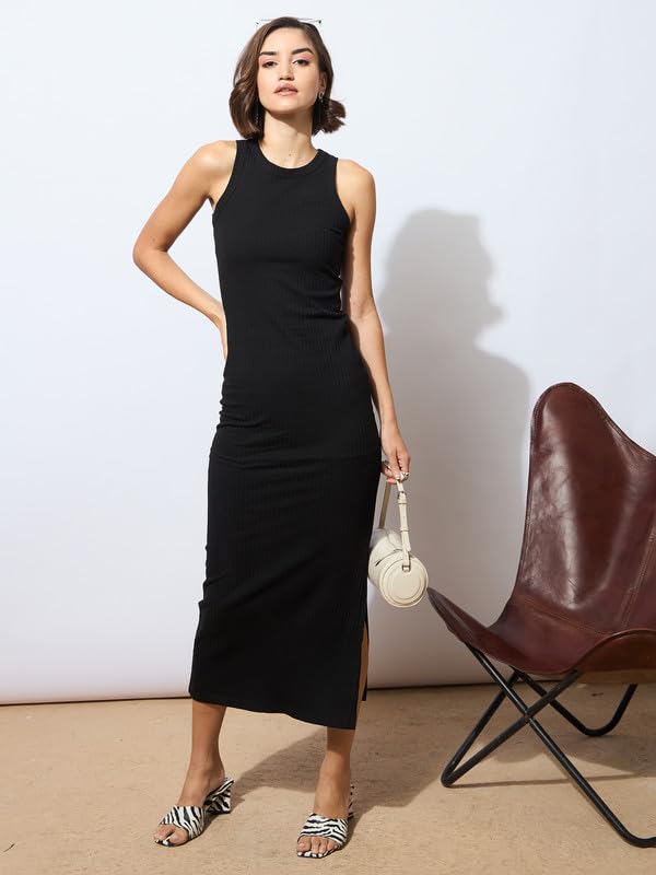 Image of barcino Black Rib Sleeveless Bodycon Maxi Dress