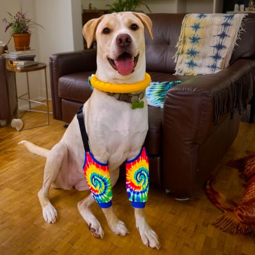 Image of Dog Elbow Wraps Knee Protector Pads Elbow Callus Treatment Sleeve for Wounds Front Legs Prevent Licking for Medium Large Dogs 2XL,Tie Dye