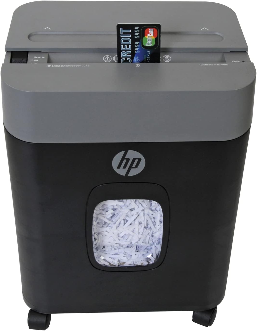HP - Crosscut Paper Shredder, 12-Sheet Manual Feed, Shreds Credit Cards & Staples, Heavy Duty Paper Shredder for Home Use with 3.4 Gallon Basket