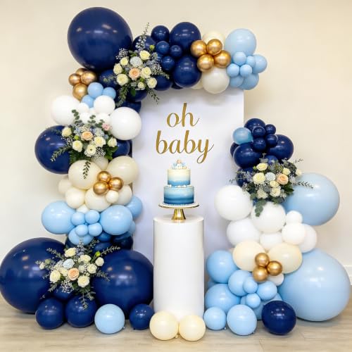Image of Navy Blue Gold Balloon Garland Arch Kit, Sand White,Gold,144 pcs