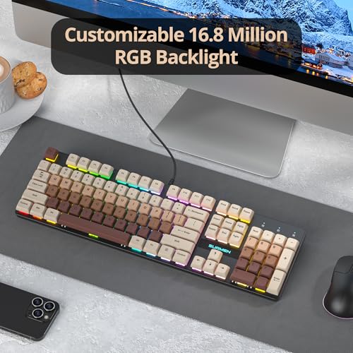 Image of Ussixchare Full Size Mechanical Keyboard, Creamy Keyboard with Number Pad, 104 Keys Wired Gaming Keyboard with Red Switch, RGB Backlit for PC Laptop