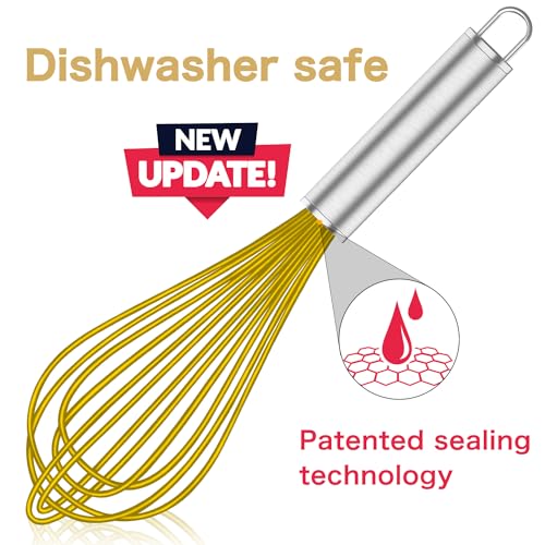 Image of OYV Yellow Silicone Whisk, Professional Whisks For Cooking Non-Scratch, Stainless Steel & Silicone Wisk, Plastic Rubber Whisk Tool For Nonstick Cookware Pans, Silicon Wisks Set of 3.