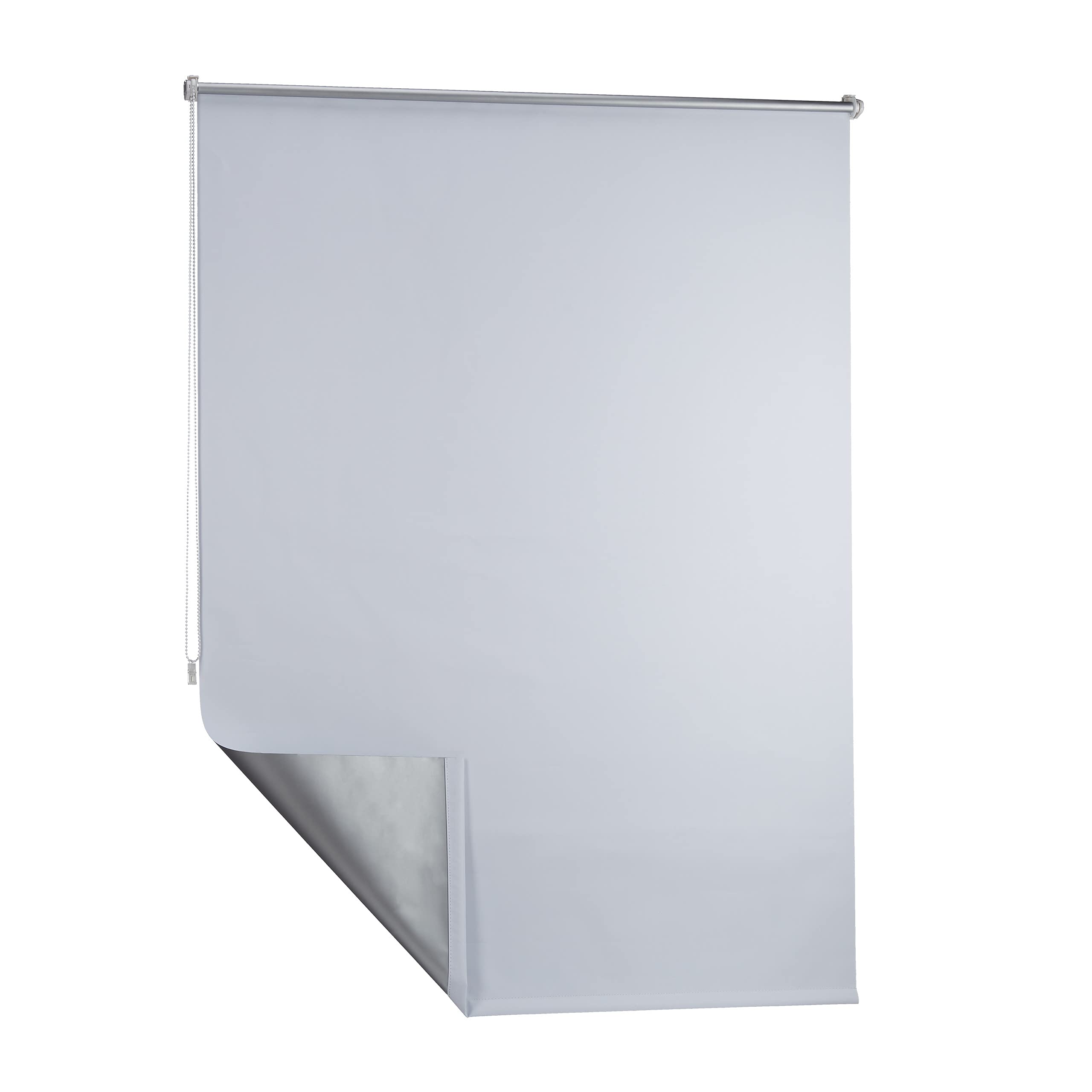 Relaxdays 10023760_740 Store Enrouleur Thermique Occultant Chaînette latérale Fixation clips sans perçage, 120x160 cm, largeur tissu 116cm, blanc, 120 x 160