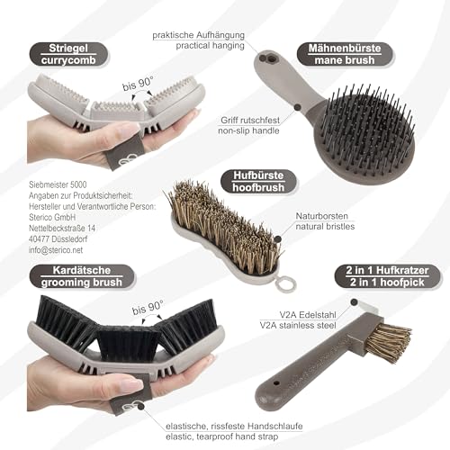 Miniatura 4 de Chevalon Set De Limpieza Para Caballos - Cardaje Flexible, Cepillo De Masaje Y Rascador Para Pezuñas Con Púa De Acero Inoxidable