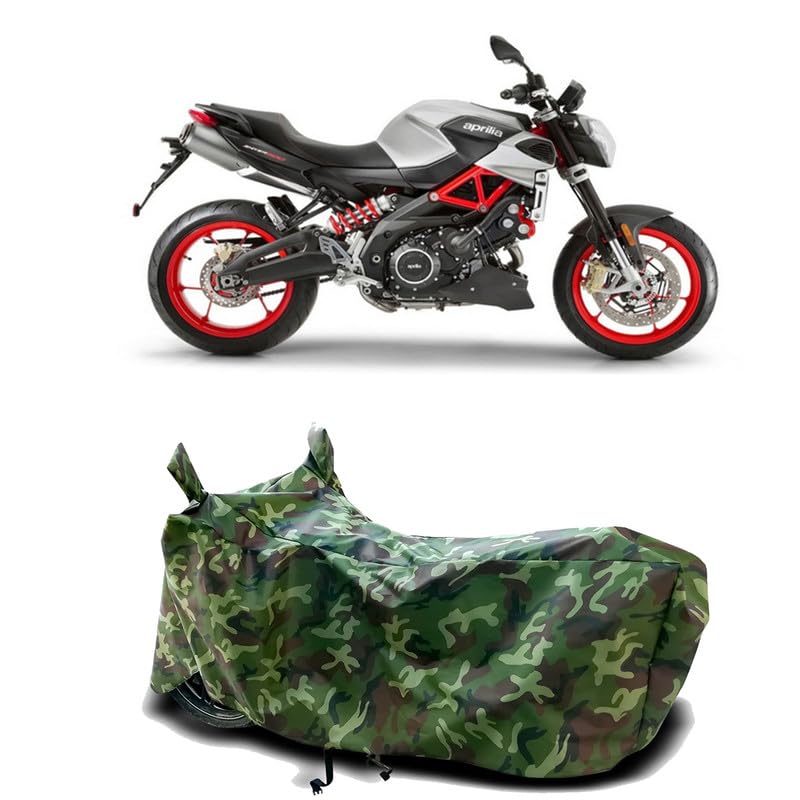 Image of DUFFEL-100% Heat Protection Two Wheeler Bike /Scooty Body Cover for Aprilia Shiver 900 BS6 Water Resistance /UV-Rays /Birds Dropping /Scratchproof /Dust Proof /Waterproof[Green Jungle Print]