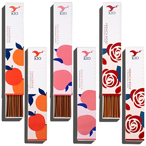 Kio Tangerine,White Peach,French Rose Natural Bambooless Incense Stick Pack Of 3,150 Stick,60 Miniut Burn Time Stick #TOP23