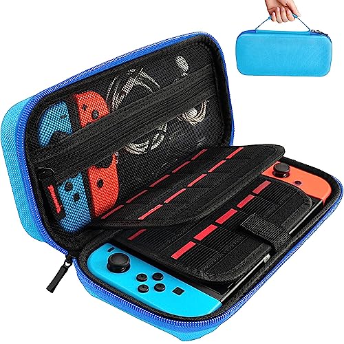 daydayup Switch Carrying Case Compatible with Nintendo Switch/Switch OLED, with 20 Games Cartridges Protective Hard Shell Travel Carrying Case Pouch for Console &amp; Accessories, Blue