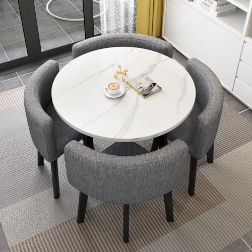 Juego de mesa de comedor redonda, muebles de barra de desayuno, pequeña mesa redonda con sillas, perfecta para comedor y cocina, 80 x 75 cm (ancho x alto)