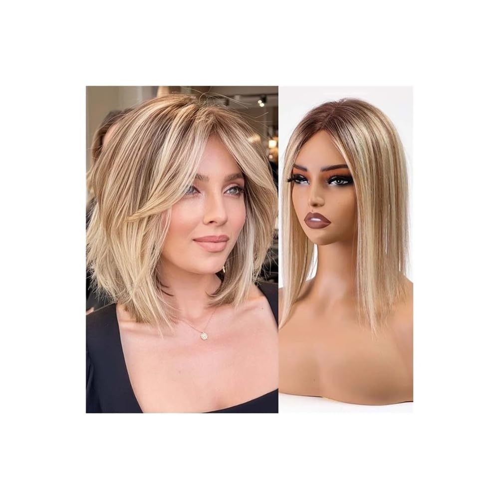 4,5" x 5" Echthaar-Topper-Perücken, Schweizer Spitze, Clip-Haarteile, glattes Haar für Damen, kaschiert Haarausfall oder graue Haarpartien (14 Zoll), Haarverlängerungen, Perückenteile (Ombre Blond M