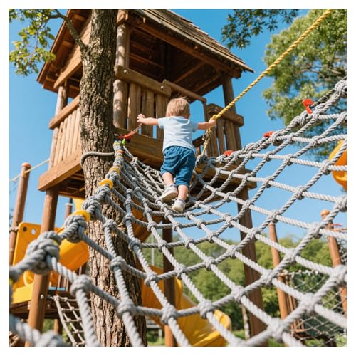 Red de escalada al aire libre de 3 x 5 m, red de carga resistente para parques infantiles, casas de árboles, columpios, carreras de obstáculos, escalera de cuerda divertida para niños y adultos