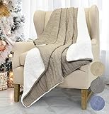 Catalonia Cable Knit Sherpa Throws, Reversible Super Soft Sherpa Sweater Blanket Warm Cozy for Couch Bed 60x50 Latte