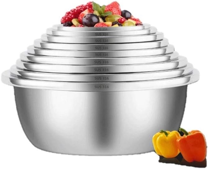 316 Stainless Steel Extra Thick Soup Basin 7 Piece Set,Stainless Steel Mixing Bowls, Nesting Bowls for Space Saving Storage, Easy Grip, Suitable for Cooking and，