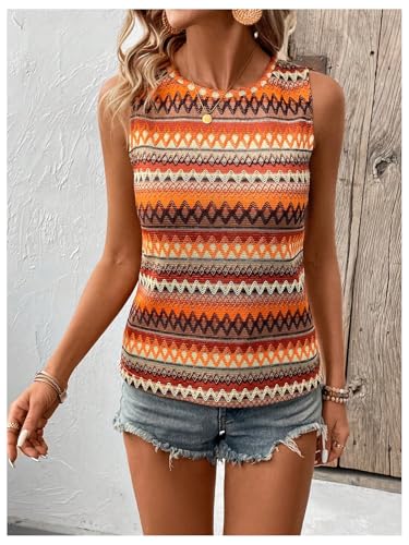 SOLY HUX Women's Summer Boho Tank Tops Geo Print Sleeveless Crewneck Casual Vacation Vest Top Shirts3