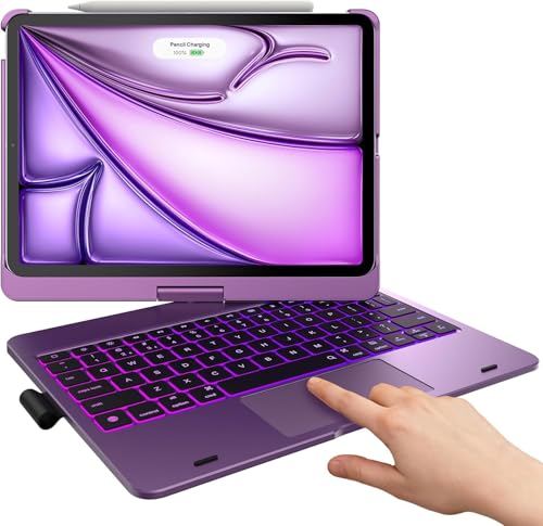 Image of typecase Touch Keyboard for iPad Air 11 (M4 /M3 /M2,2026 /2025 /2024),Air 5th /4th & Pro 11(4th /3rd /2nd /1st) Trackpad,11-Color Backlit,360Rotatable,Pencil Holder (Not for A16 /10th /Pro 11-M5 /M4)-Purple'26