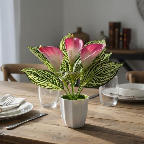 Image of fancymart Artificial Calla Lily Plant with Pot - 30 cm Height Decorative Flower Leaves (Pack of 1) | Realistic Faux Plant for Home & Office Decor | Table, Shelf & Desk Decoration