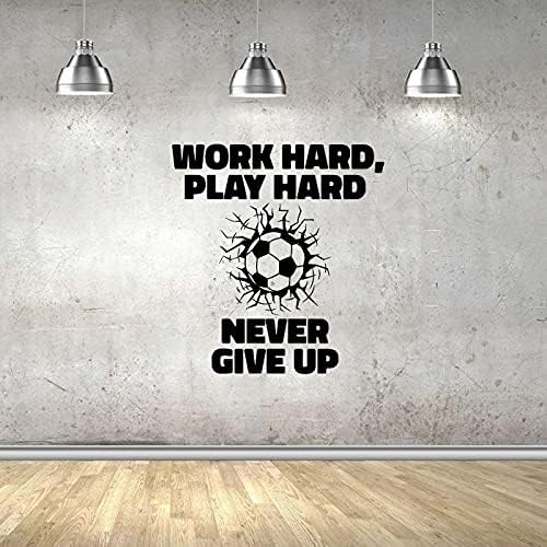 Calcomanía artística de vinilo con texto en inglés "Work Hard Play Hard Play Hard Play Hard Never Give Up", diseño de silueta de jugador de pelota