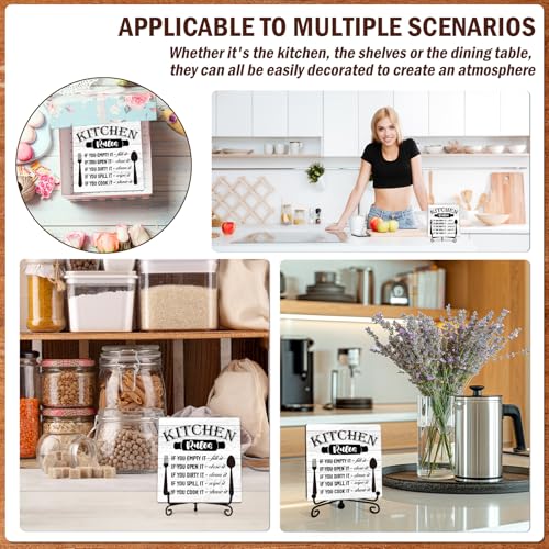 Image of DETIHO Rustic Kitchen Sign Decor, Funny Kitchen Signs for Counter, Farmhouse Wooden Plaque With Iron Stand for Home Desk Shelf Decor - G04