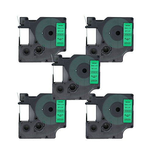 BROVACS 5 Pack Black on Green Label Tape Compatible for DYMO D1 45809 19mm 3/4" OPA2309x5