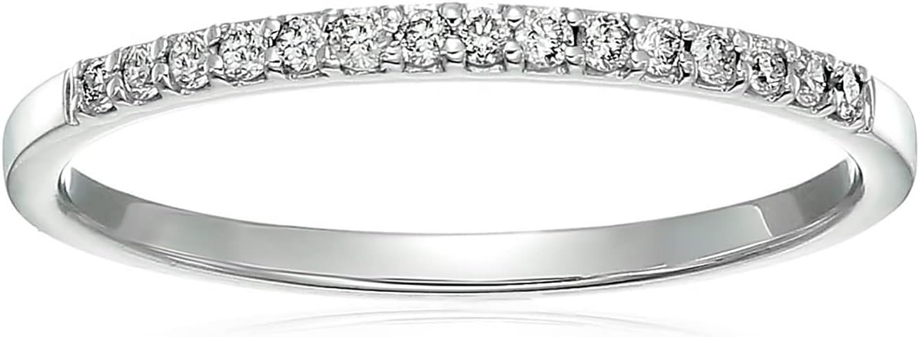 1/8 cttw Diamond Wedding Anniversary Band for Women, Round Diamond Engagement Ring 10K White Gold Prong Set 0.125 cttw, Size 3.5-10
