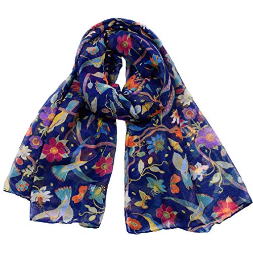 CMTOP Bufanda de Seda Fular de Mujer Bufanda Pañuelo Cuello Mujer Elegante Manton Estampado de flores y animales(azul marino,talla única) Cover