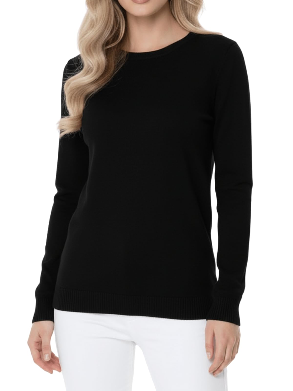 YEMAK Womens Knit Pullover Sweater 3 4 Sleeve Crewneck Soft Casual Lightweight Basic Solid Knitted Top