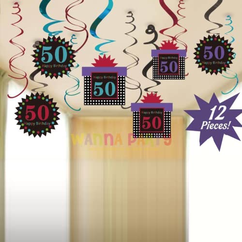 Image of Wanna Party 50Th Birthday Swirl Decoration (Pack of 12),Multicolor